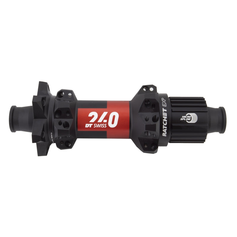 Buje trasero DT Swiss 240 EXP - 12 x 148 mm, 6 tornillos, micro estrías, negro/rojo, 28 agujeros, 36 puntos, tiro recto