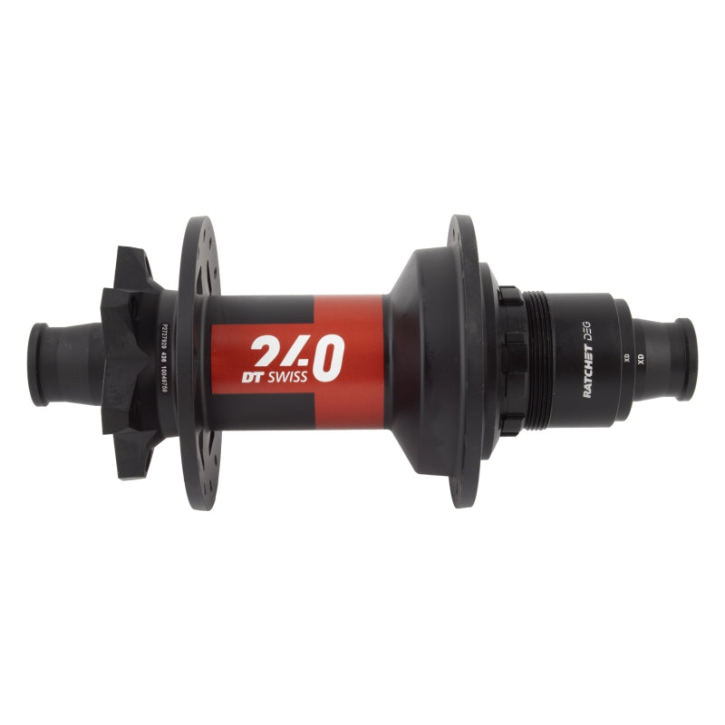 Buje trasero DT Swiss 240 DEG - 12 x 148 mm, 6 tornillos, XD, negro/rojo, 28 agujeros, 90 puntos
