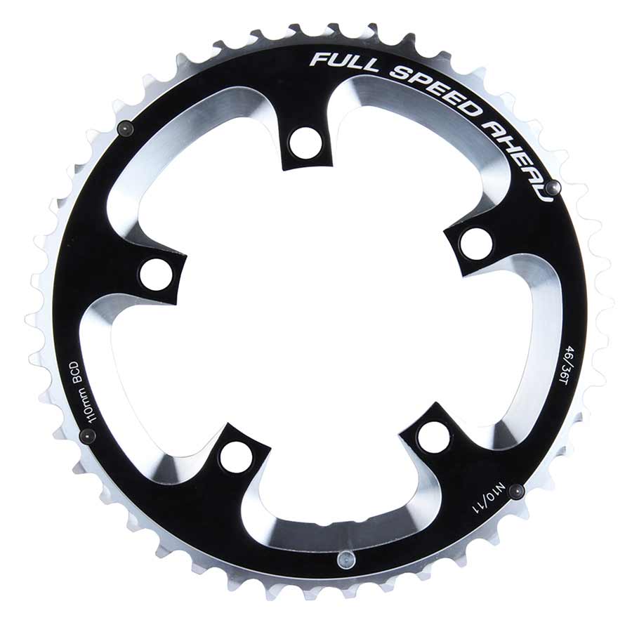 Plato de carretera Full Speed Ahead Super Road - 46 dientes, 110 BCD, 5 tornillos, aluminio N11 negro/plata