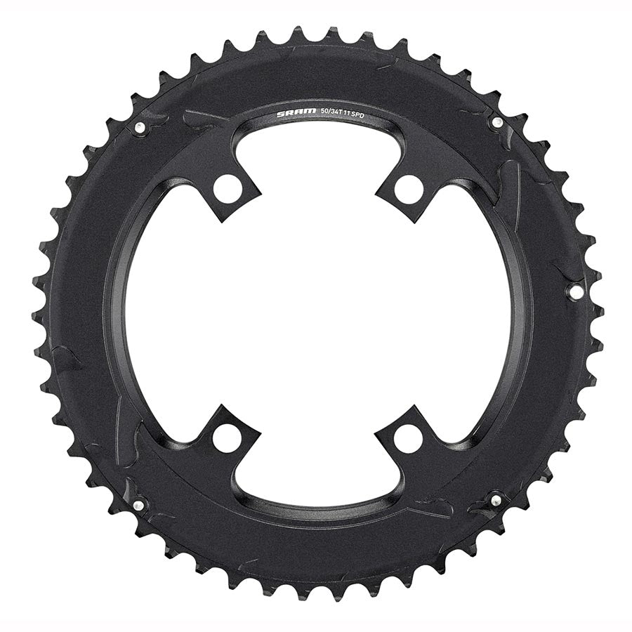 Plato asimétrico SRAM Road 110 mm Dientes: 50 Velocidad: 11 BCD: 110 Tornillos: 4 Aluminio exterior Negro