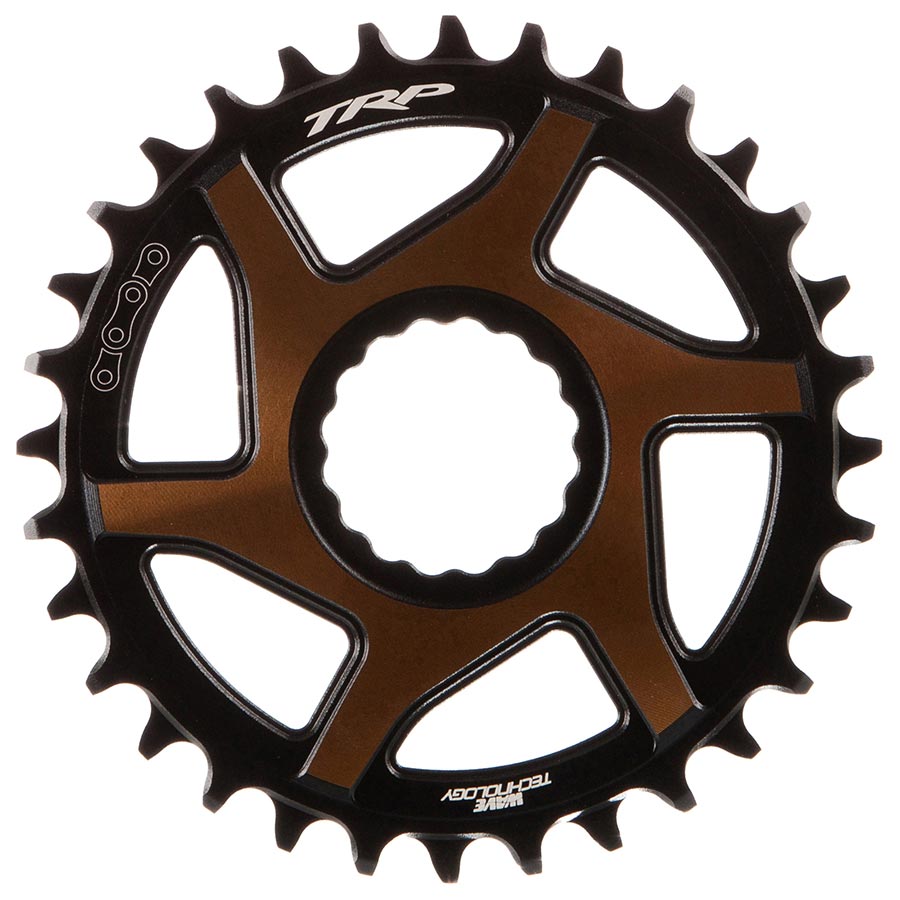 Plato TRP CR-M9050 Boost de montaje directo - 32 dientes, 12 velocidades, montaje CINCH, desplazamiento de 3 mm, aluminio 7075-T6 arenado en negro/dorado