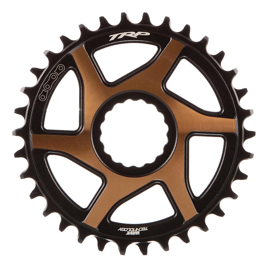 Plato TRP CR-M9050 Boost de montaje directo - 34 dientes, 12 velocidades, montaje CINCH, desplazamiento de 3 mm, aluminio 7075-T6 arenado en negro/dorado