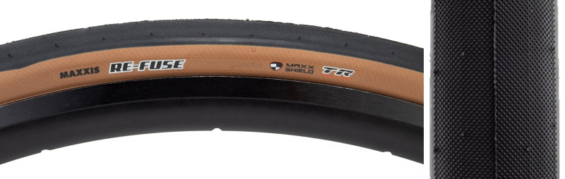 Neumático Maxxis Re-Fuse - 700 x 40 sin cámara plegable negro/bronceado oscuro doble MaxxShield