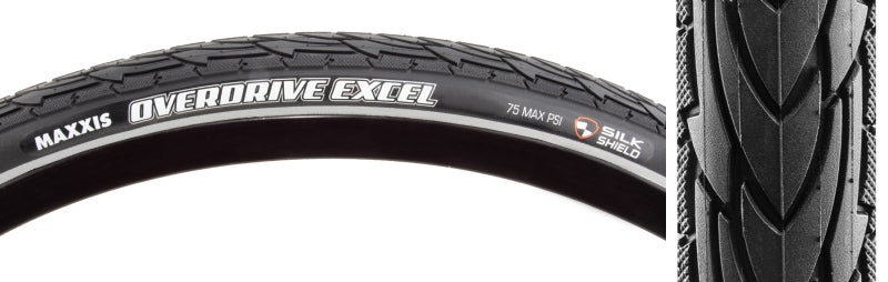 Neumático Maxxis Overdrive Excel 700x40C con cubierta de alambre, individual, SilkShield reflectante, 60TPI, negro