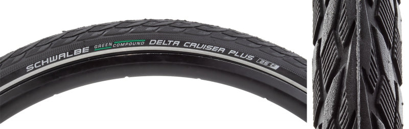 Neumático híbrido Schwalbe Delta Cruiser Plus 700x32C con cubierta de alambre, compuesto verde, protección contra pinchazos, 50 TPI, color negro