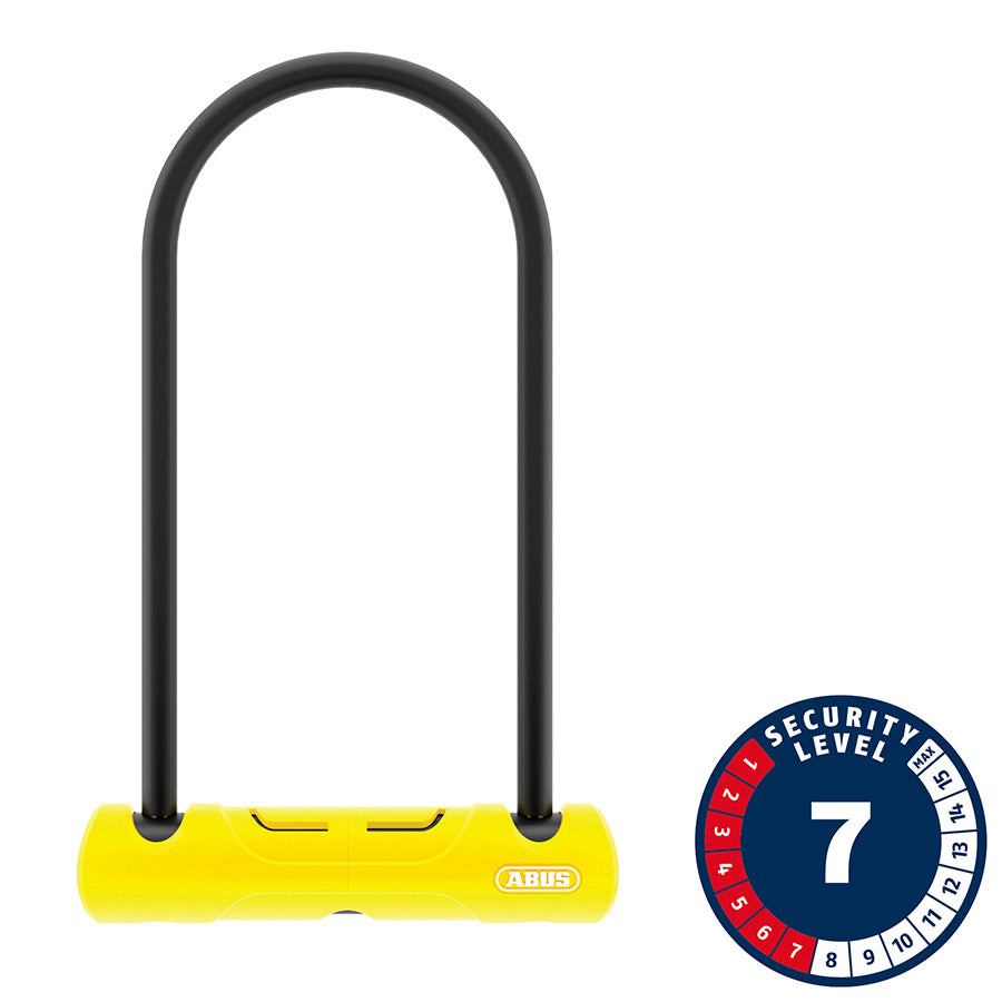 Candado en U ABUS 402 de 4,3 x 9 pulgadas con llave negra. Incluye soporte.
