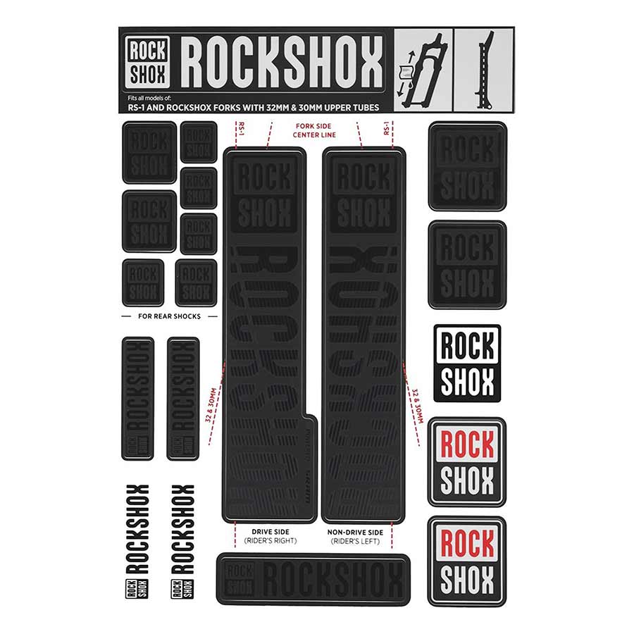 Kit de calcomanías para horquilla RockShox - 30/32 mm/RS1 Stealth Black