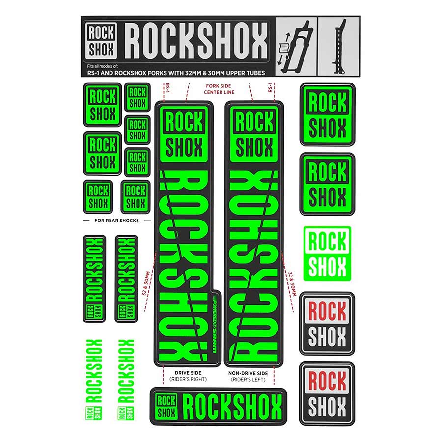 Kit de calcomanías para horquilla RockShox - 30/32 mm/RS1 Verde