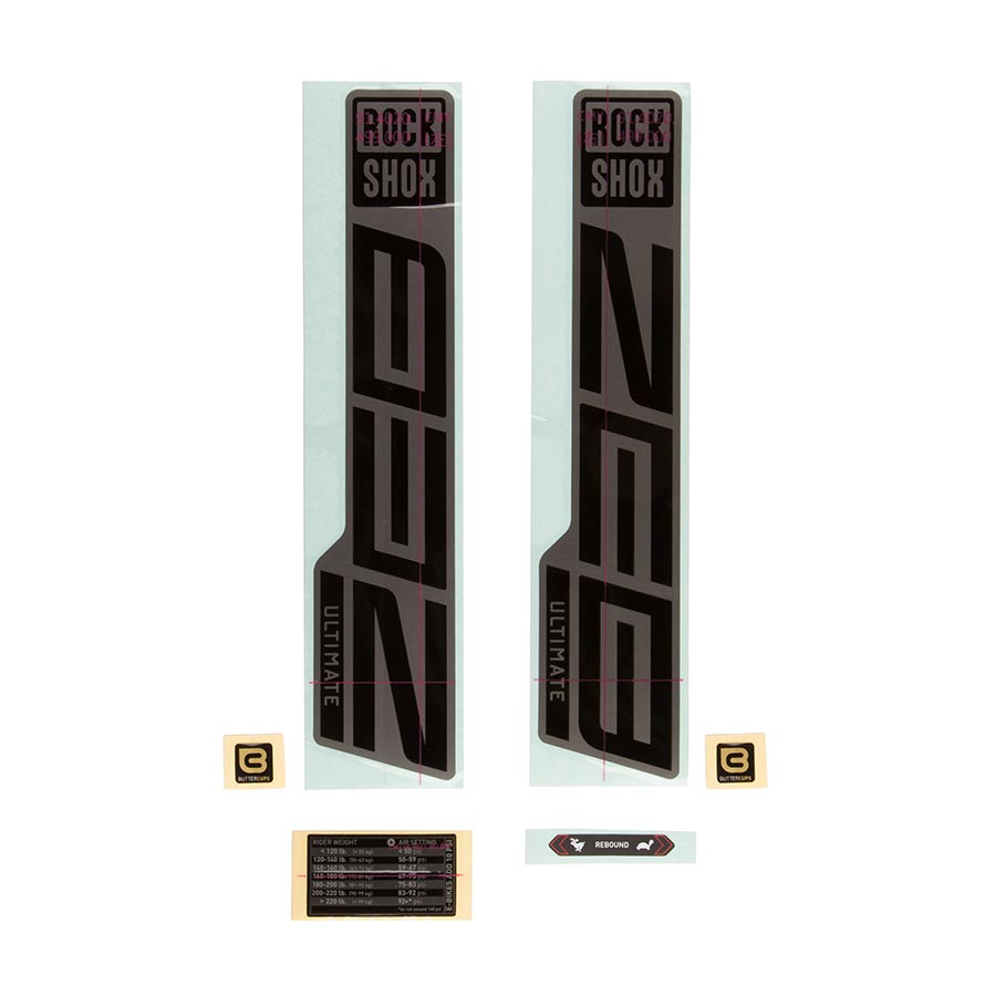 Kit de calcomanías para horquilla RockShox - ZEB Ultimate Flight Attendant 27.5"/29" (lámina plateada mate para negro brillante, 2023)