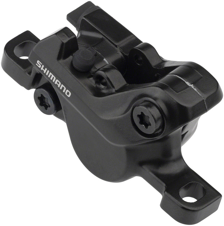 Pinza de freno de disco Shimano BR-MT500 - Pastillas de resina de 2 pistones para montaje en poste, delanteras y traseras, color negro