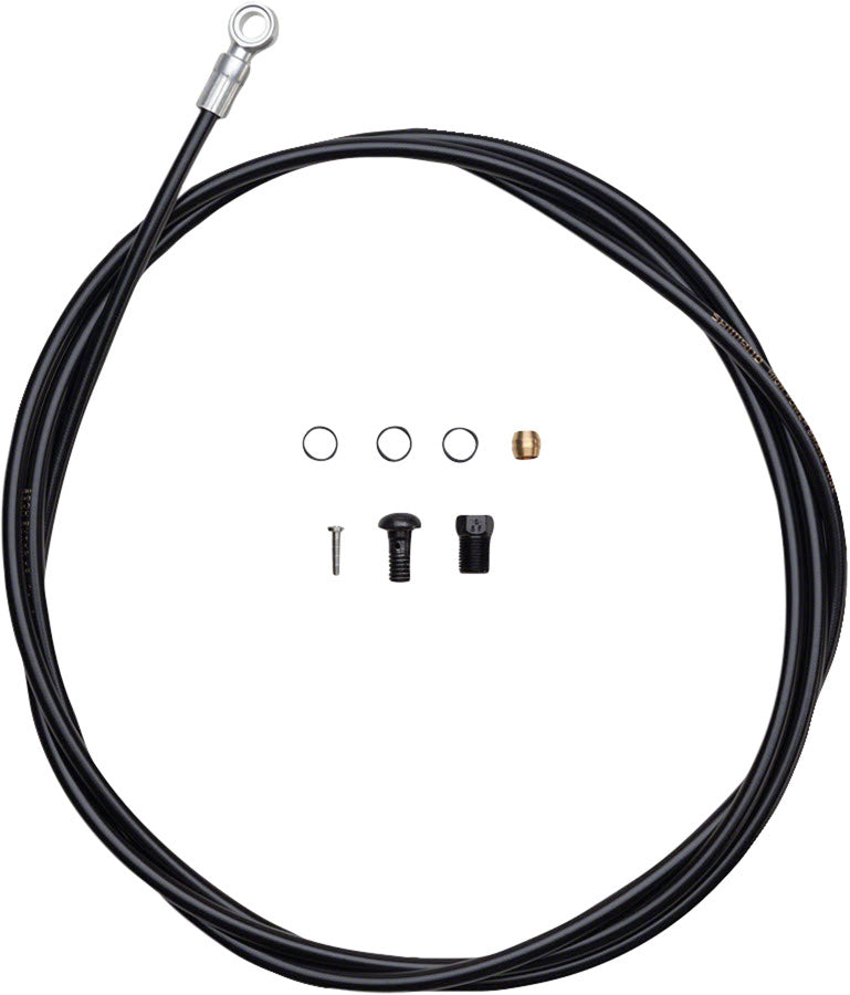 Kit de latiguillos de freno de disco de alta presión Shimano SM-BH90-SBS - Conector de pinza banjo plateado largo de 1700 mm (negro)