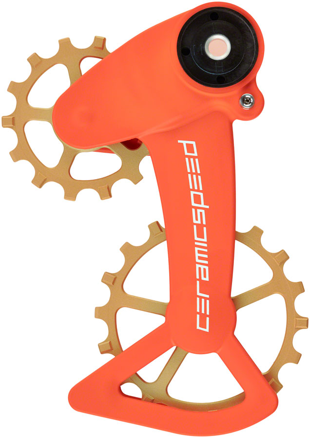 Sistema de poleas CeramicSpeed OSPW X, SRAM Eagle AXS - Revestimiento de carreras, polea de aleación, jaula de carbono, Cerakote naranja/bronce