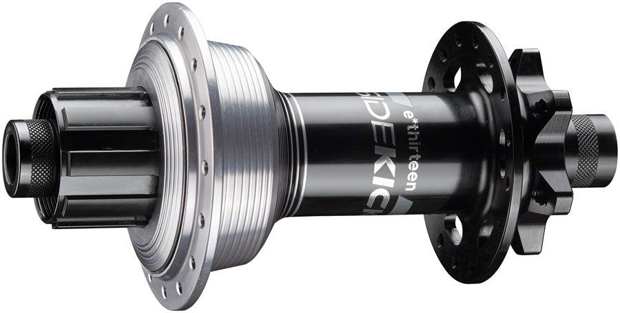 Buje trasero e*thirteen Sidekick - 12 x 157 mm, 6 tornillos, Shimano Mini HG, negro/plata esterlina, 32 agujeros
