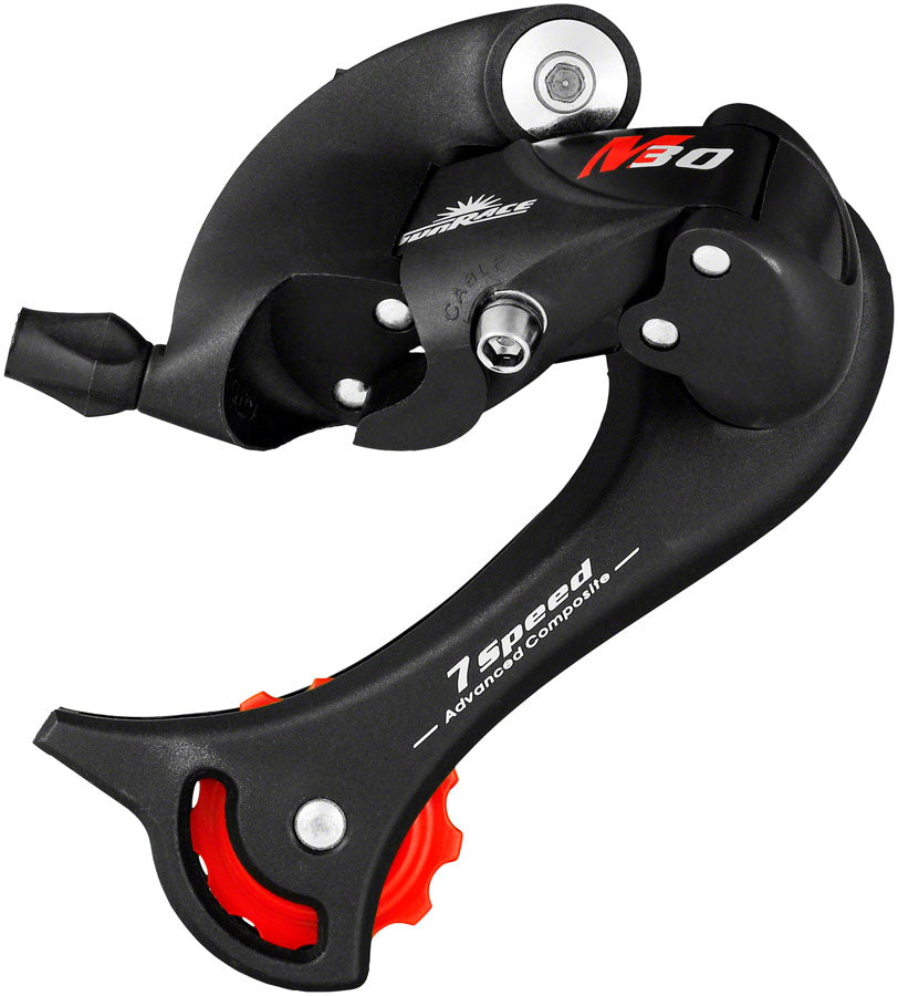 Desviador trasero SunRace M37 de 7 velocidades, jaula larga, negro