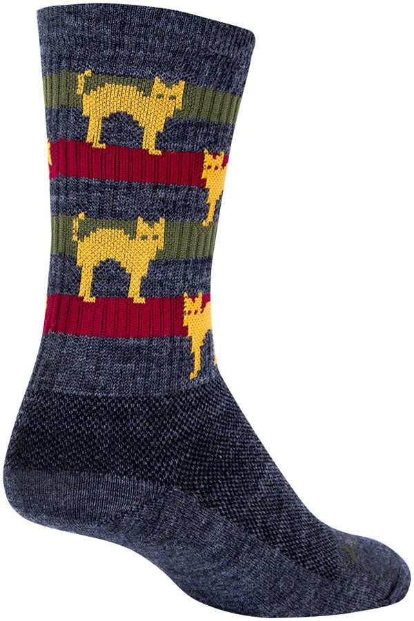 Calcetines de lana SockGuy Catz - 15 cm, gris/amarillo/rojo, talla pequeña/mediana