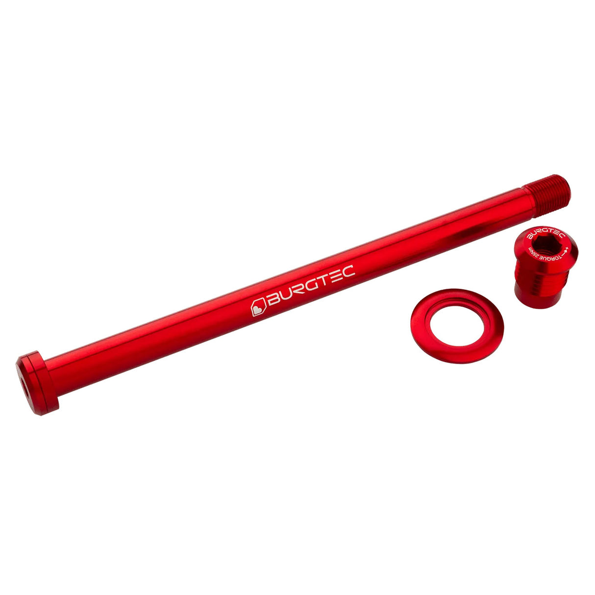Eje trasero Burgtec Trek de 184,5 mm, color rojo carrera
