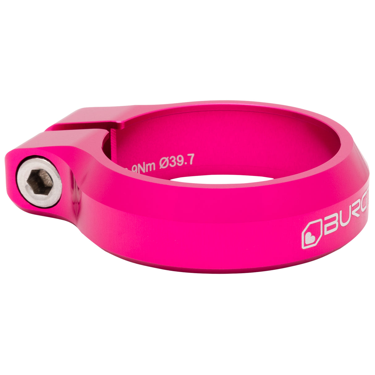 Abrazadera de sillín Burgtec de 39,7 mm, color rosa Barbie tóxico