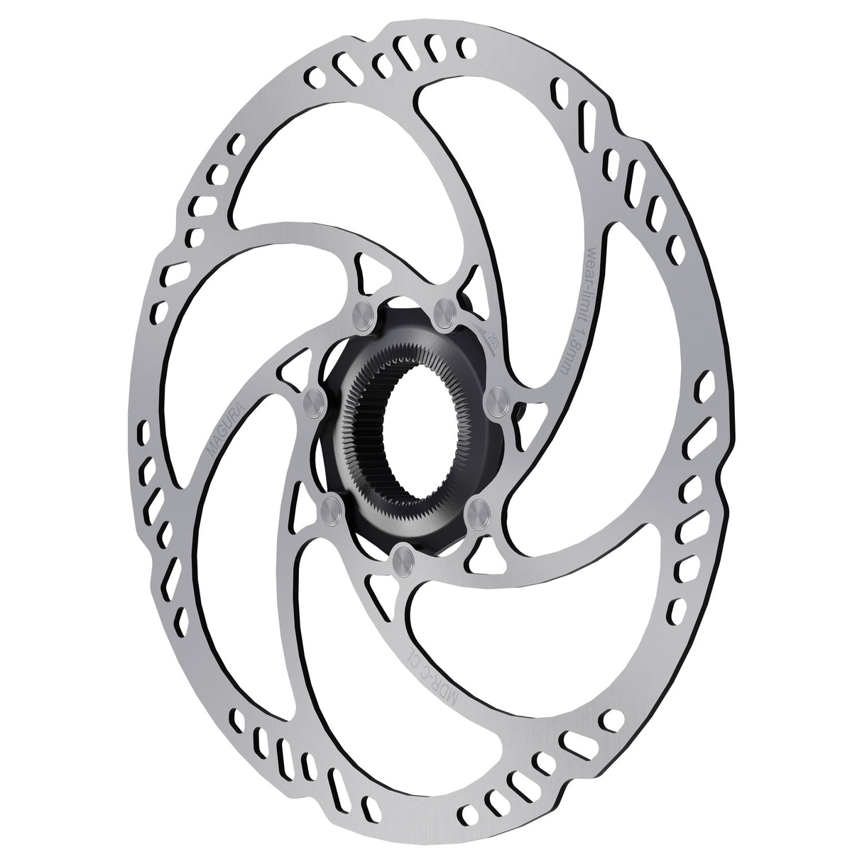 Rotor de disco Magura MDR-C para bicicleta eléctrica (160 mm, bloqueo central, anillo de bloqueo, eje de liberación rápida, plateado)