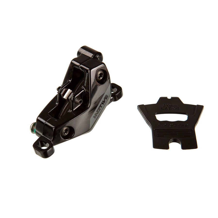 Pinza de freno de disco SRAM Motive Silver (montaje en poste delantero/trasero, 4 pistones, negro brillante, A1+)