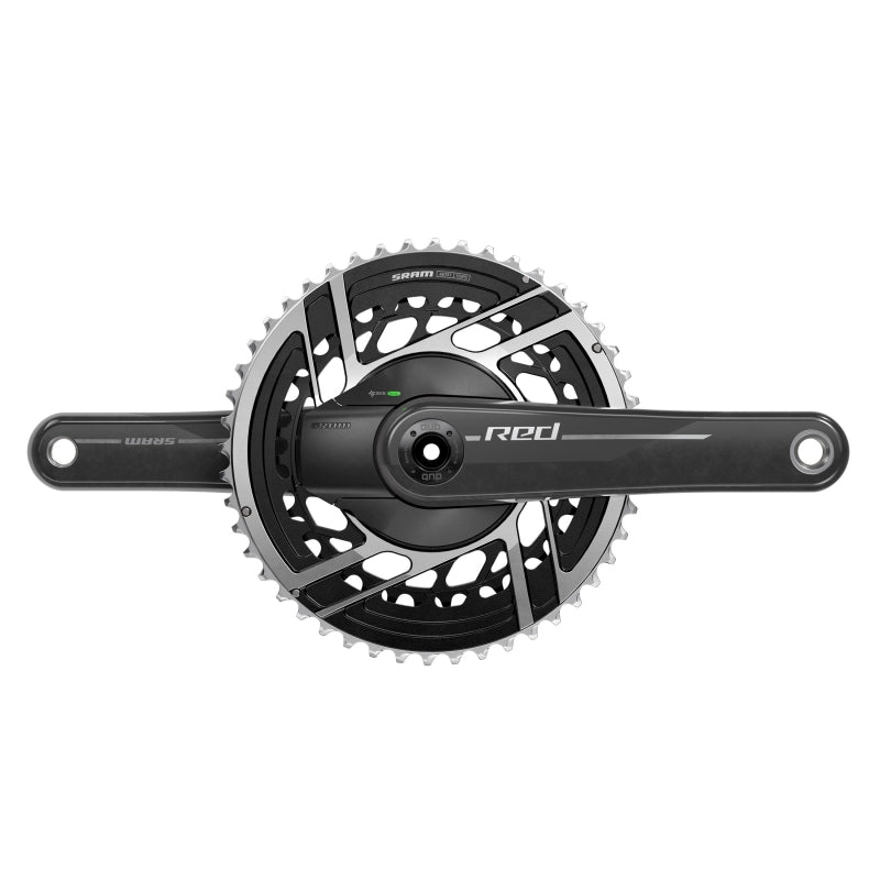 Medidor de potencia SRAM Red AXS 2x Medidor de potencia E1 Juego de bielas Velocidad: 12 Eje: 28,99 mm BCD: Montaje directo SRAM 8 pernos 46/33 DUB 175 mm Black Road