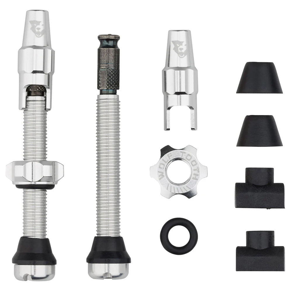 Wolf Tooth Components Tubeless Valve Stem Kit Clik Valve 44mm Raw Silver