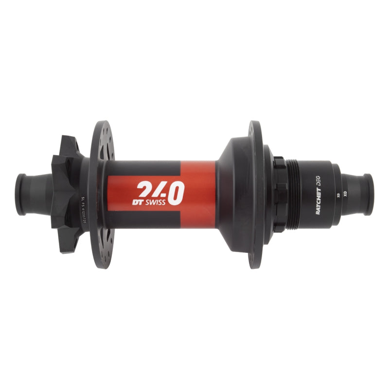 Buje trasero DT Swiss 240 DEG - 12 x 157 mm, 6 tornillos, XD, negro/rojo, 32 agujeros, 90 puntos