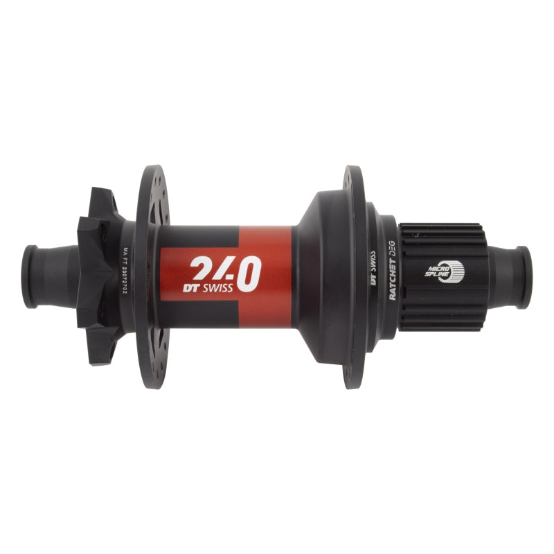 Buje trasero DT Swiss 240 DEG - 12 x 148 mm, 6 tornillos, micro estrías, negro/rojo, 32 agujeros, 90 puntos