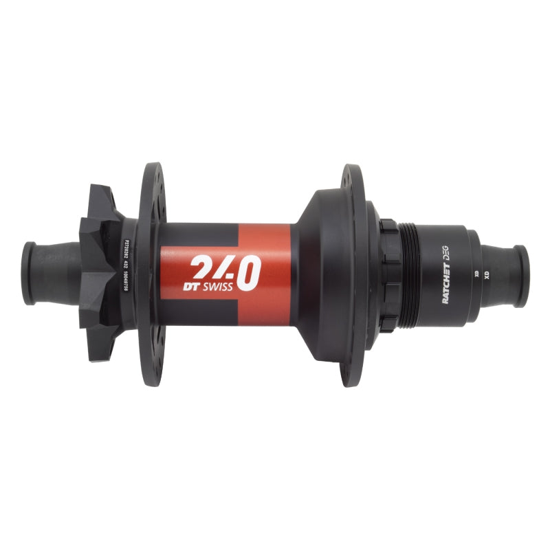 Buje trasero DT Swiss 240 DEG - 12 x 148 mm, 6 tornillos, XD, negro/rojo, 32 agujeros, 90 puntos