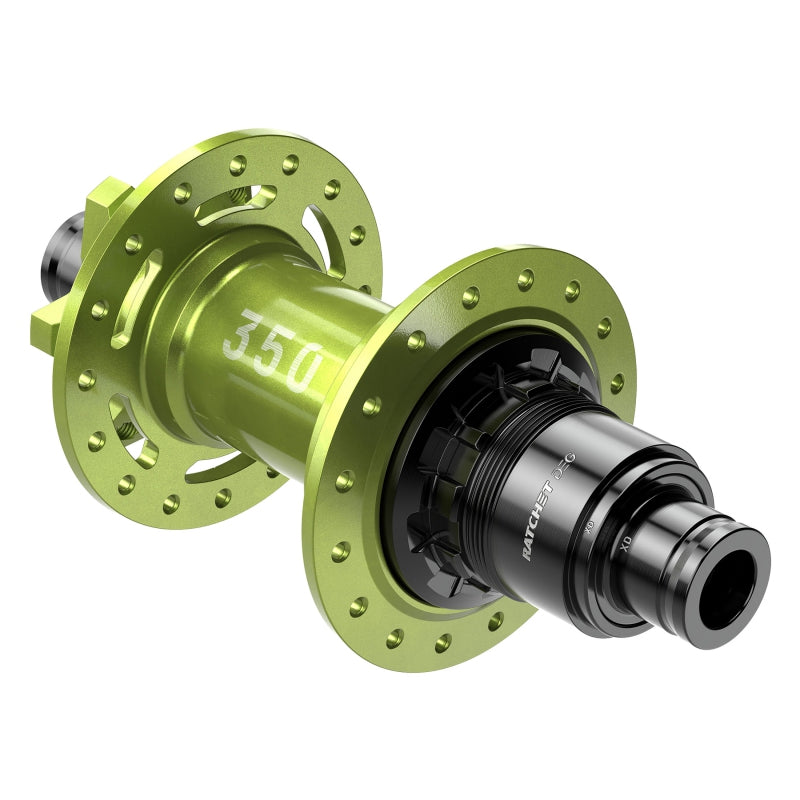 Buje trasero DT Swiss 350 DEG - 12 x 148 mm, 6 tornillos, XD, edición limitada, verde, 32 agujeros, 72 puntos