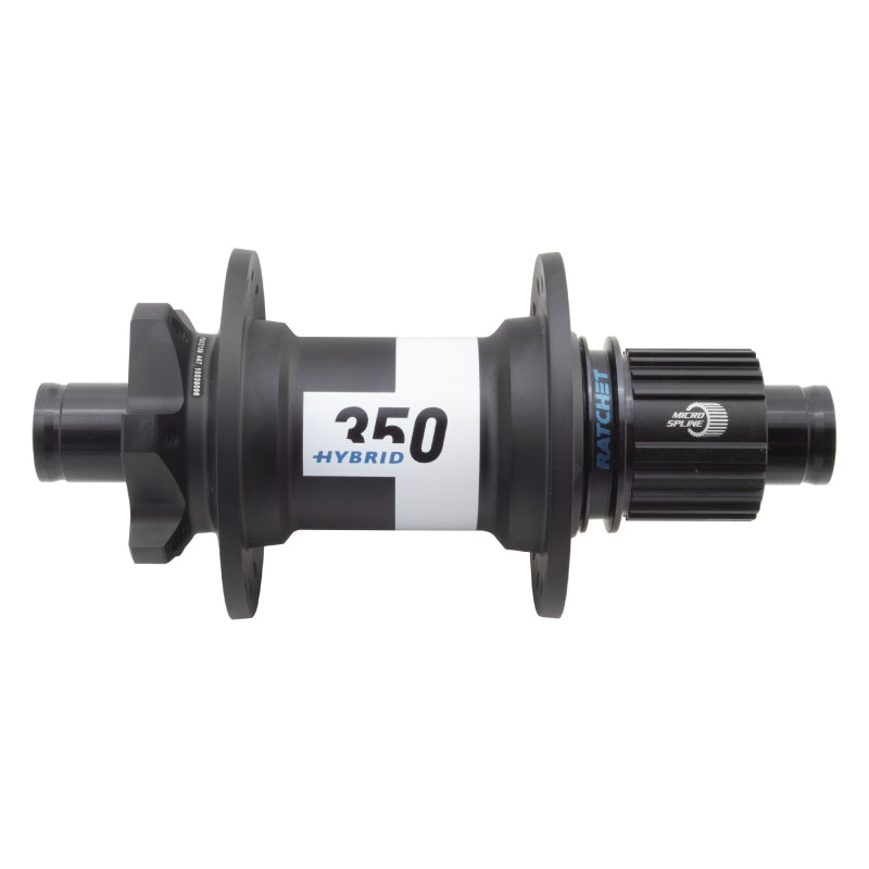 Buje trasero híbrido DT Swiss 350 - 12 x 148 mm, 6 tornillos, micro estrías, negro, 32 radios, 24 puntos
