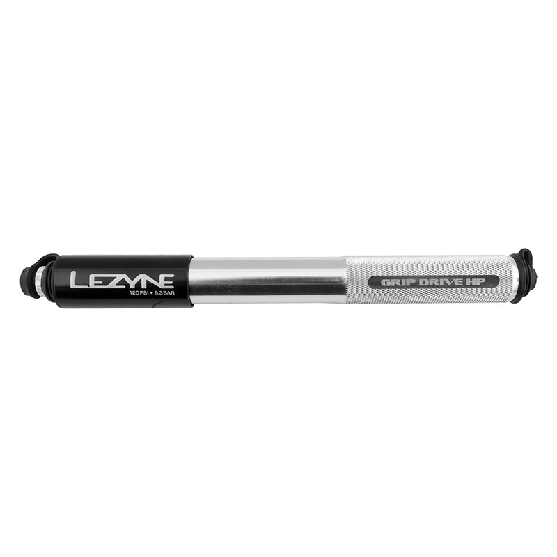 Bomba de alta presión Lezyne Grip Drive con mandril giratorio ABS de 120 PSI, color plateado, 203 mm