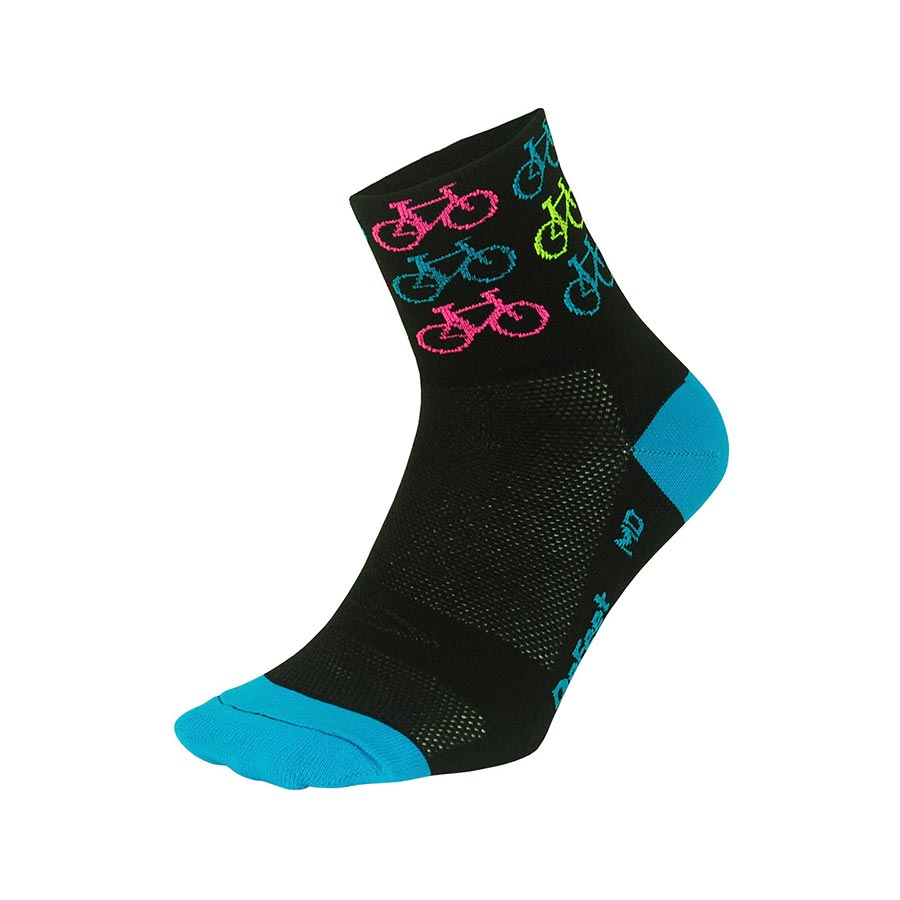 Calcetines DeFeet Aireator de 2-3" con puños Cool Bikes, negro/azul proceso, talla L