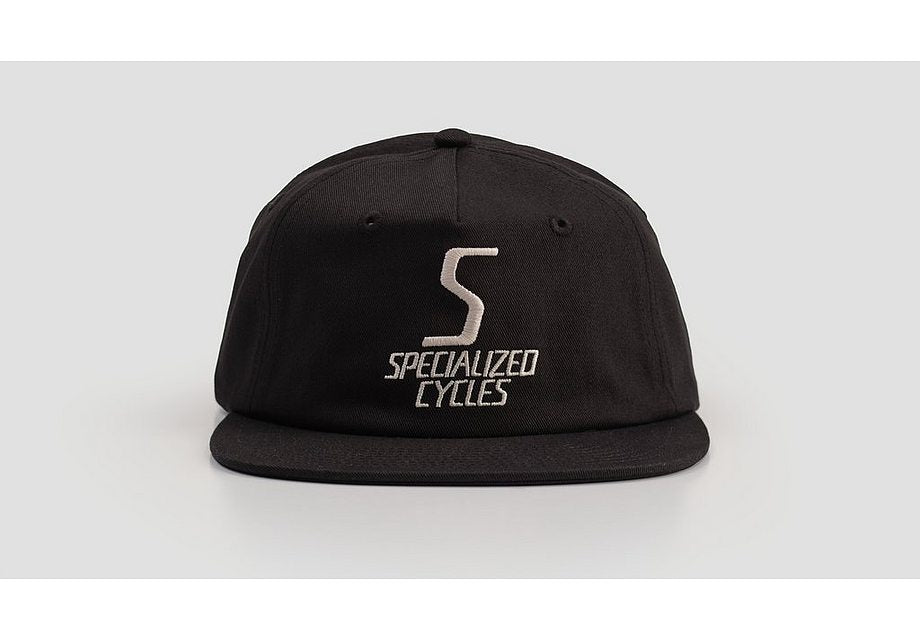 Gorra Specialized S-Cycles de 5 paneles con parte delantera ajustada, color negro OSFA