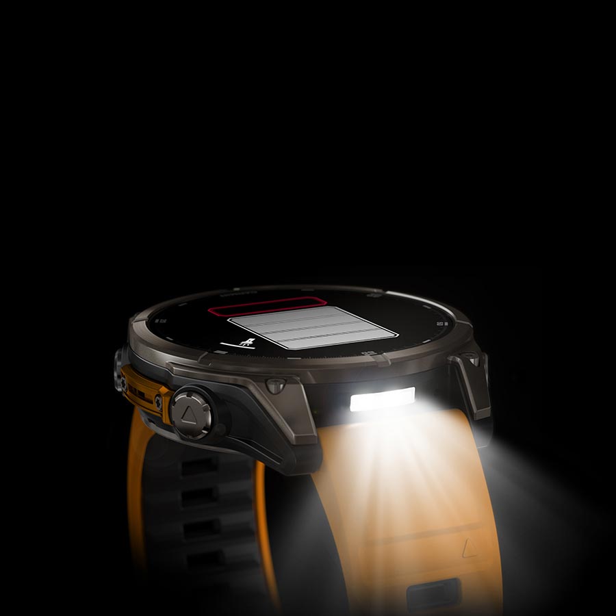Reloj Garmin Fenix ​​8 AMOLED Zafiro de 47 mm. Color del reloj: Titanio. Correa: Naranja/Grafito - Silicona.