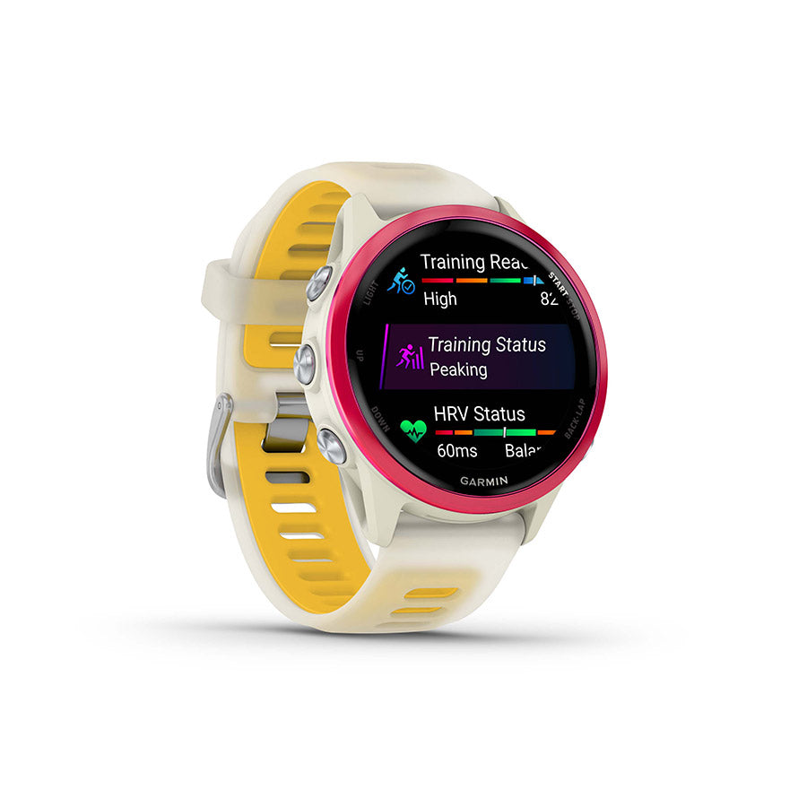 Reloj Garmin Forerunner 570 de 42 mm. Color del reloj: Hueso. Correa: Silicona translúcida color hueso/mango.