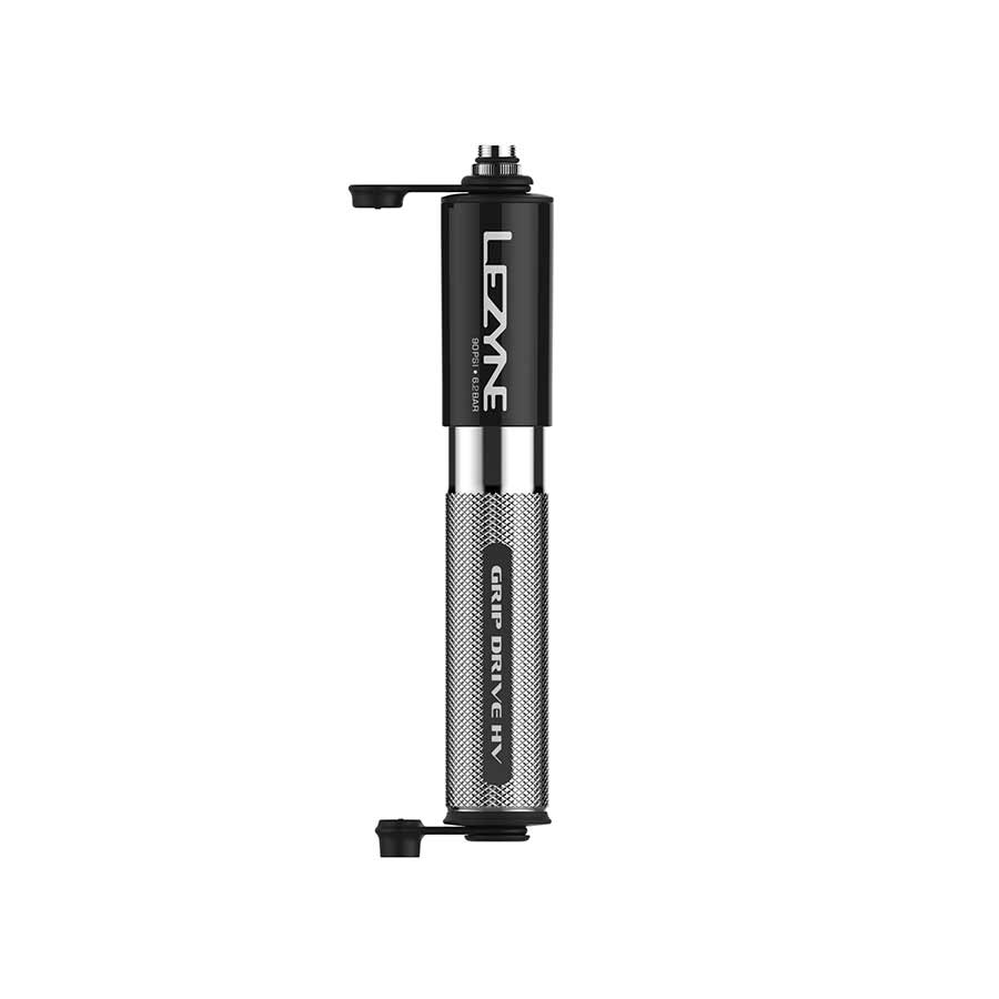 Bomba de alta presión Lezyne Grip Drive con mandril giratorio ABS de 90 PSI, color plateado, tamaño S de 186 mm