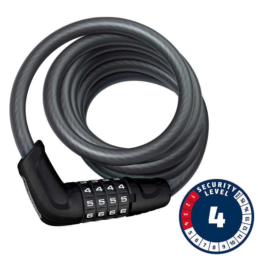 Candado de cable en espiral con combinación ABUS Tresor 6512 de 180 cm x 12 mm con soporte negro