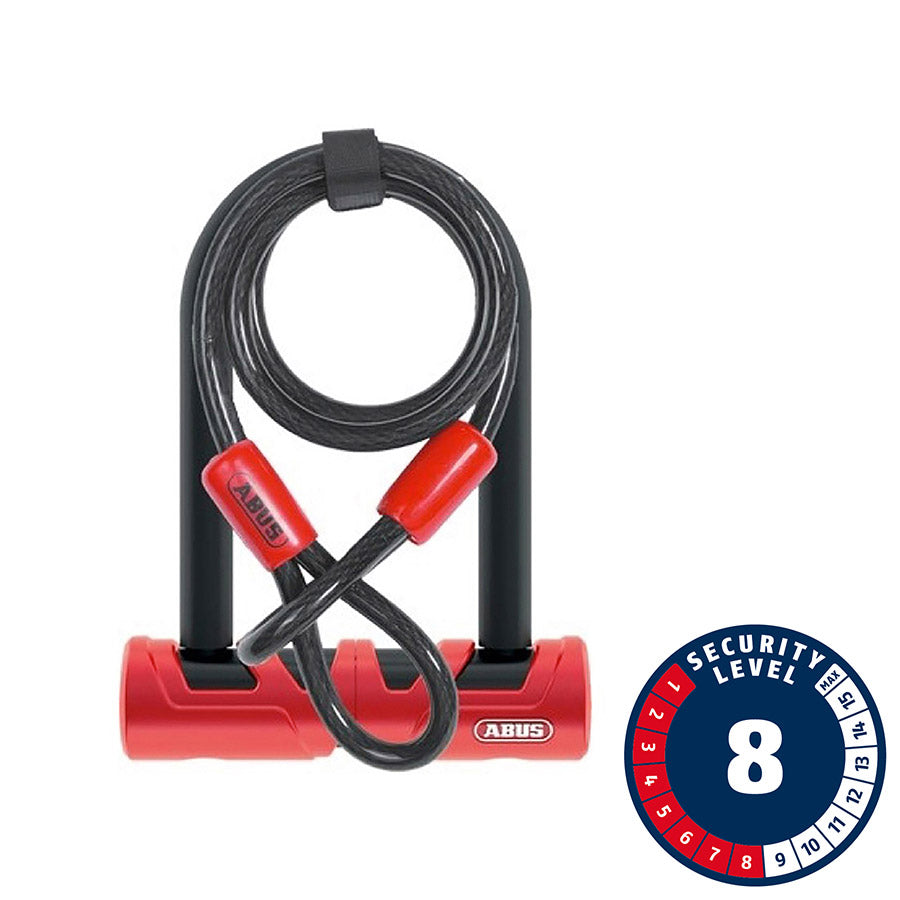 Candado en U Abus Ultimate de 5,5" con llave negra y cable Cobra
