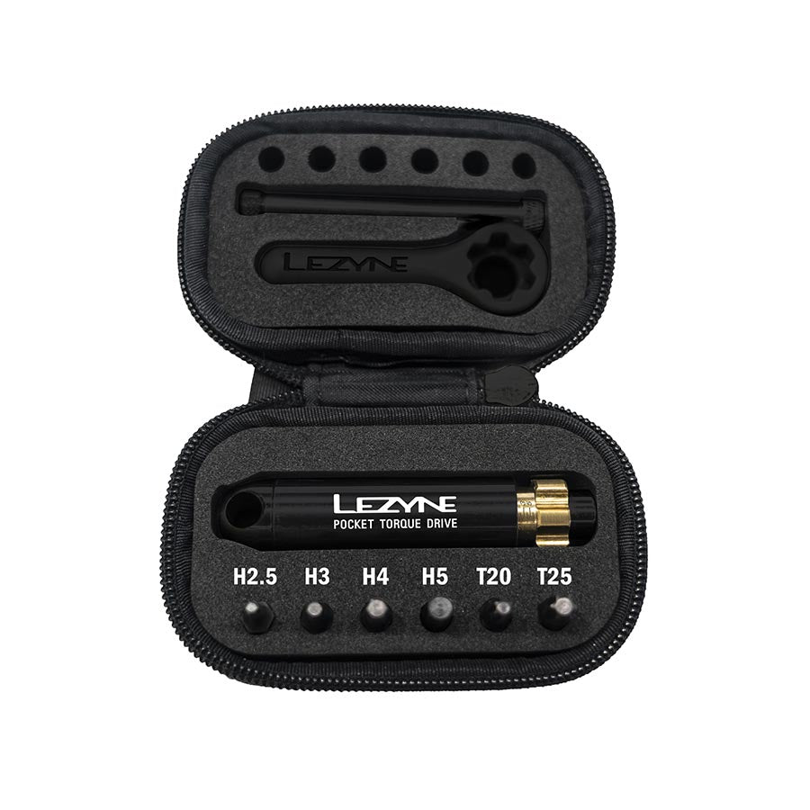 Llave dinamométrica de bolsillo Lezyne - 2-6 Nm, puntas T20 y T25 de 2,5, 3, 4 y 5 mm, con estuche de almacenamiento negro