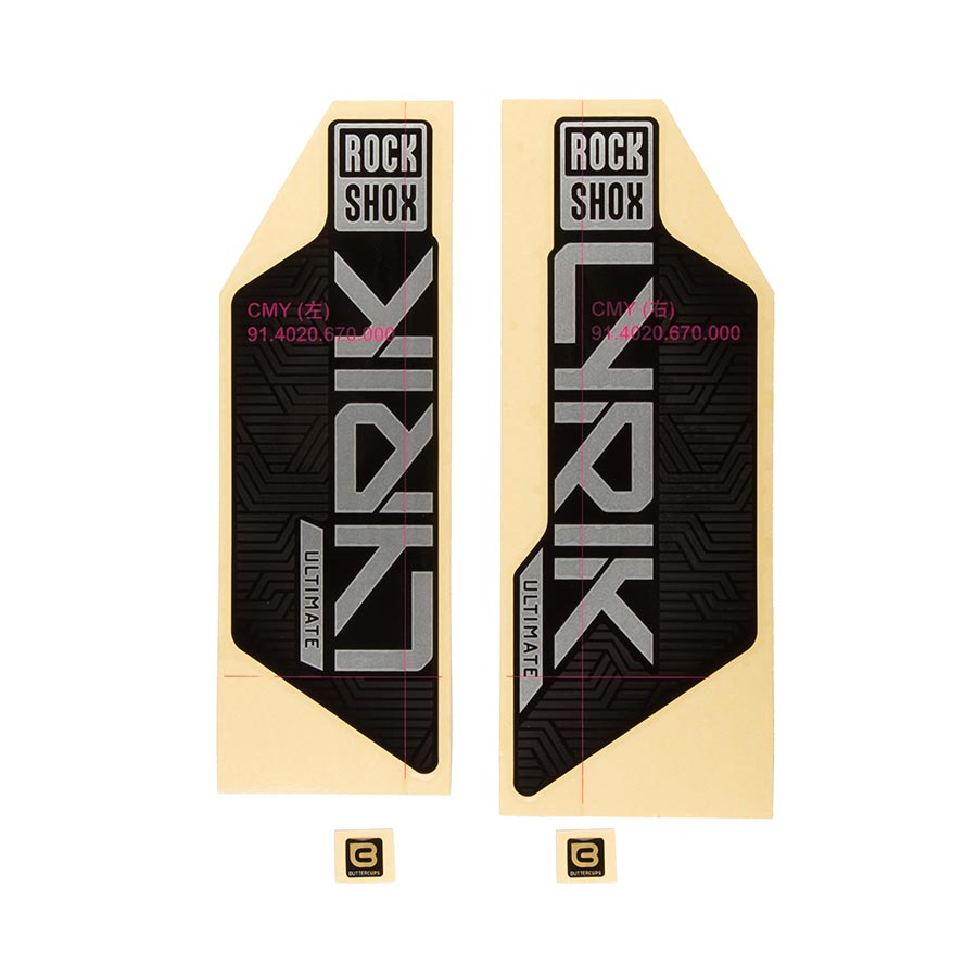 Kit de calcomanías para horquilla RockShox - Lyrik Ultimate Flight Attendant 27.5"/29" (lámina plateada mate para negro brillante, 2023+)