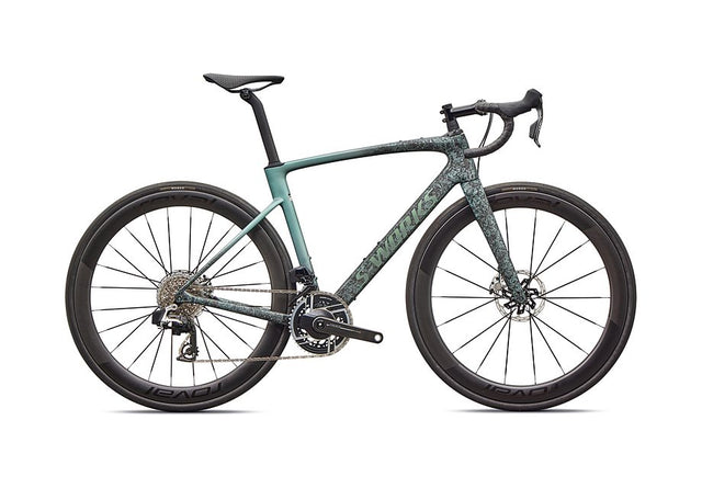 2026 Specialized Roubaix S-Works Axs Bike Satin Carbon/Fjord Metallic Dust Dry Impasto + Fade/Gloss Premium Fjord Metallic 44