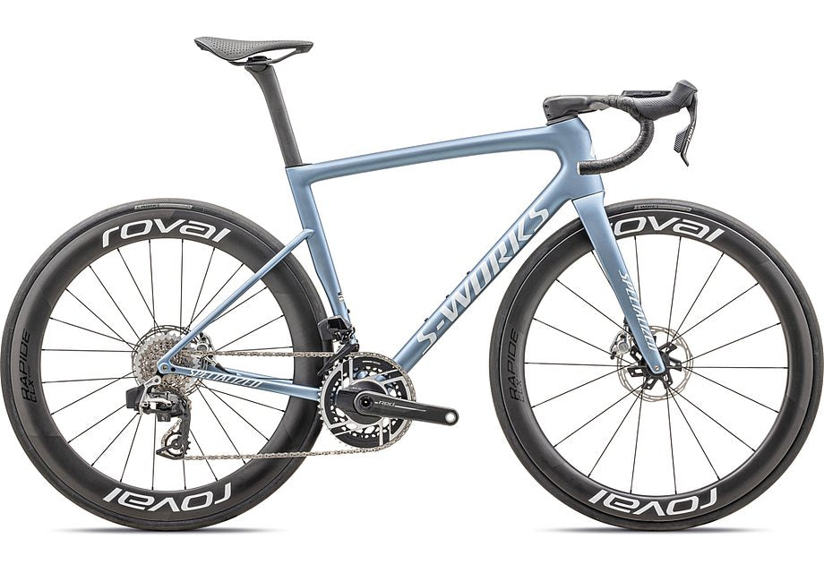 Bicicleta Specialized Tarmac S-Works Ltd 2024, color satinado glacial metalizado/blanco metalizado brillante plata 61