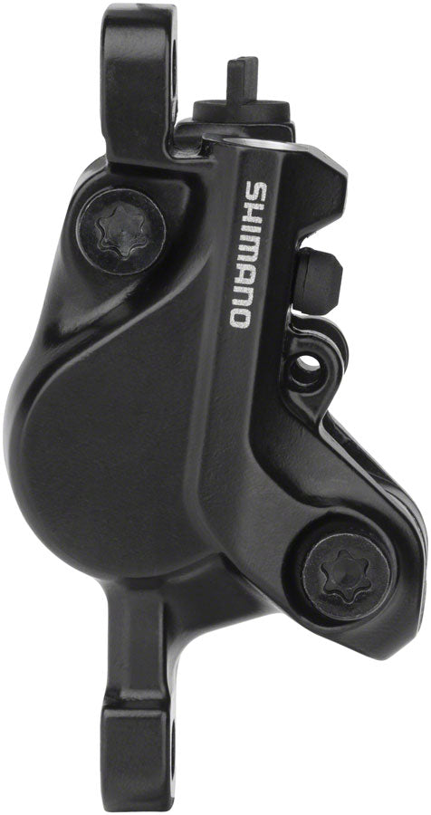 Pinza de freno de disco Shimano BR-MT500 - Pastillas de resina de 2 pistones para montaje en poste, delanteras y traseras, color negro