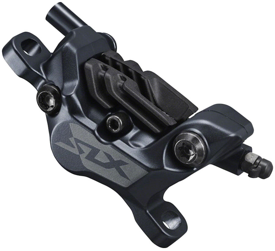 Pinza de freno de disco Shimano SLX BR-M7120 de 4 pistones con montaje posterior y pastillas de metal, aletas negras
