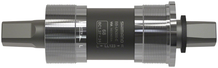 Eje de pedalier Shimano BB-UN300-E (inglés), 68 x 122,5 mm, cono cuadrado JIS para desviador delantero tipo E