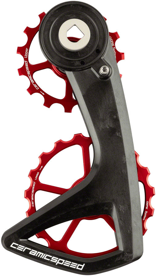 Sistema de poleas CeramicSpeed ​​OSPW RS SRAM Red/Force AXS - Polea de aluminio, jaula de carbono de 5 radios, color rojo