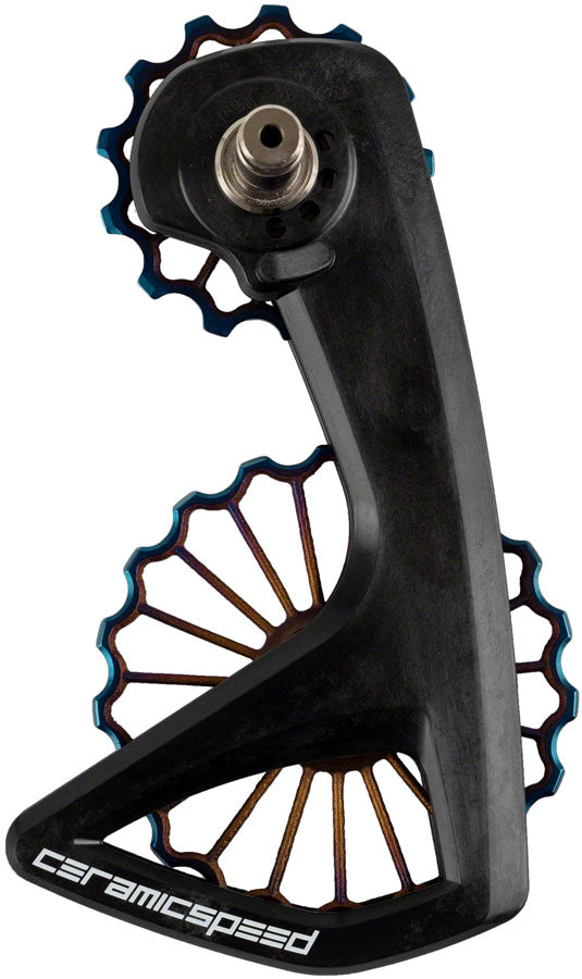 Sistema de poleas CeramicSpeed ​​OSPW RS Shimano 9250/8150 - Pistas revestidas, polea de titanio impresa en 3D, jaula de carbono, recubrimiento de PVD Oil Slick