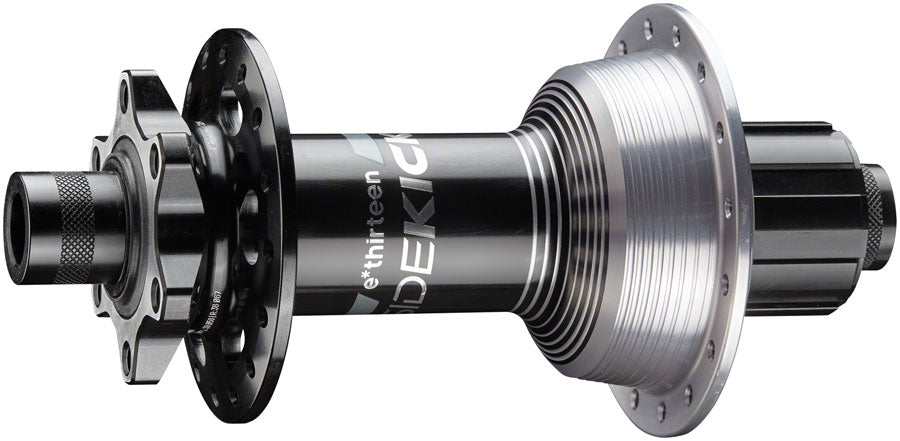 Buje trasero e*thirteen Sidekick - 12 x 157 mm, 6 tornillos, Shimano Mini HG, negro/plata esterlina, 32 agujeros
