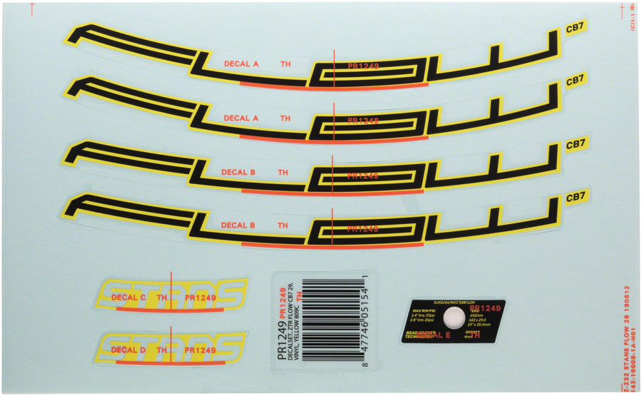 Calcomanías para llantas Stans Flow CB7 (29"), color amarillo