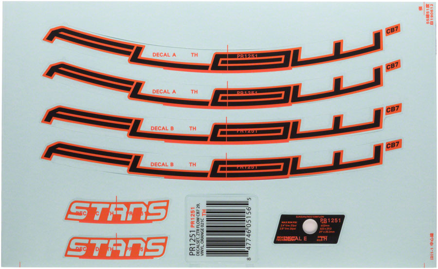 Calcomanías para llantas Stans Flow CB7 - Juego naranja de 27,5"